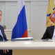Current Roscosmos chief Dmitry Rogozin, left, and Russian President Vladimir Putin, right.